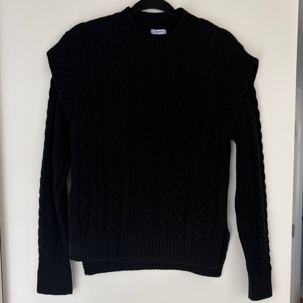 Mayoral Black Cable Knit Crewneck Sweater